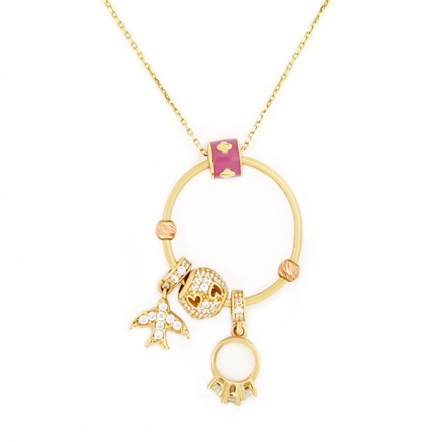 Lant cu Pandantiv si Charmuri din Aur Galben de 14k – | MOHI